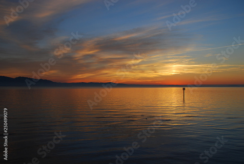 Lindau  Germany  A view of the Bodensee  aka Lake Constance   in the distance Austria  and Switzerland  at sunset in the summer