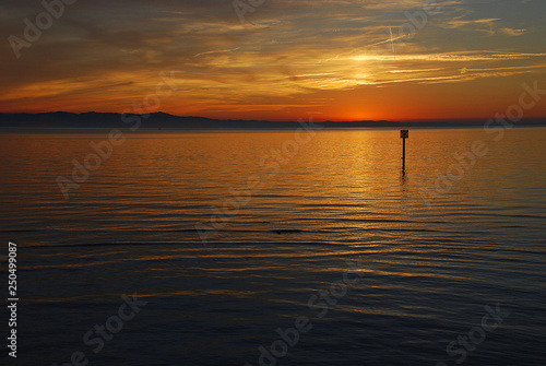 Lindau  Germany  A view of the Bodensee  aka Lake Constance   in the distance Austria  and Switzerland  at sunset in the summer