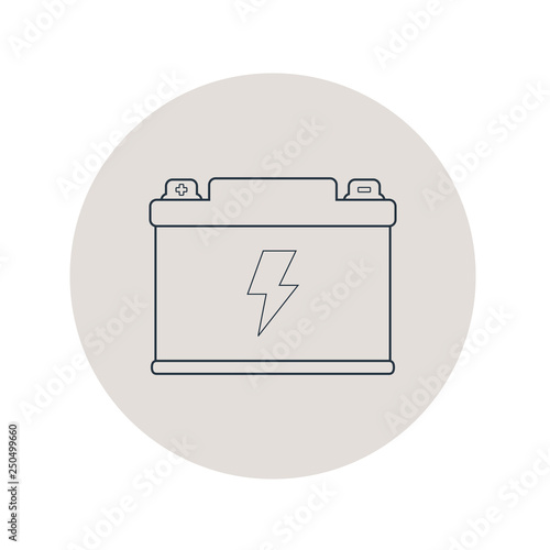 Icono plano lineal batería eléctrica de coche en círculo color gris
