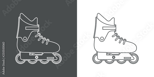 Icono plano lineal patín en línea en gris y blanco
