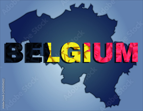 The contours of territory of Belgium and Belgium word in the colors of the national flag