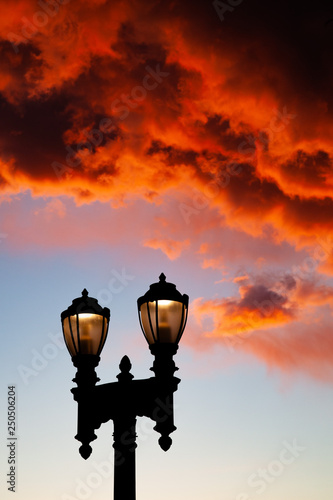 gas lamp sunset