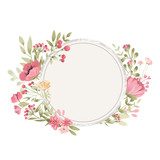 Cute pink watercolor flowers, floral frame