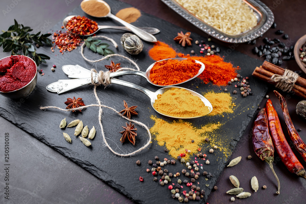 Spices and seasonings for cooking in the composition on the table Spices and seasonings for cooking in the composition on the table