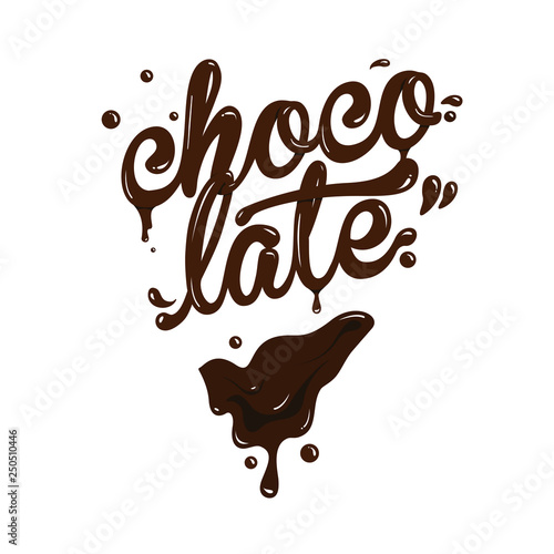 chocolate typograph handdrawn with splash isolated on white background