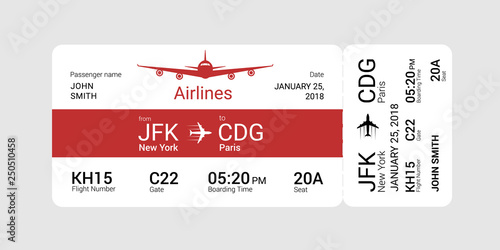 Photography Red boarding pass isolated on a gray background