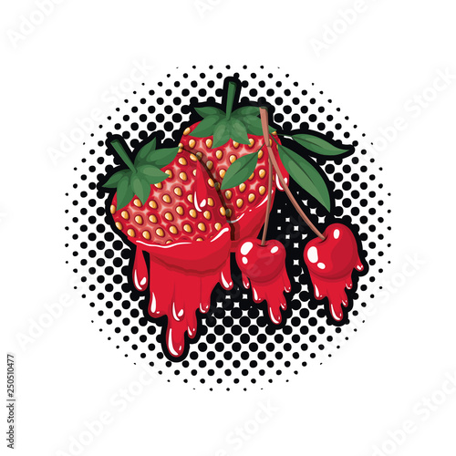 cherry and strawberry dripping icon © grgroup