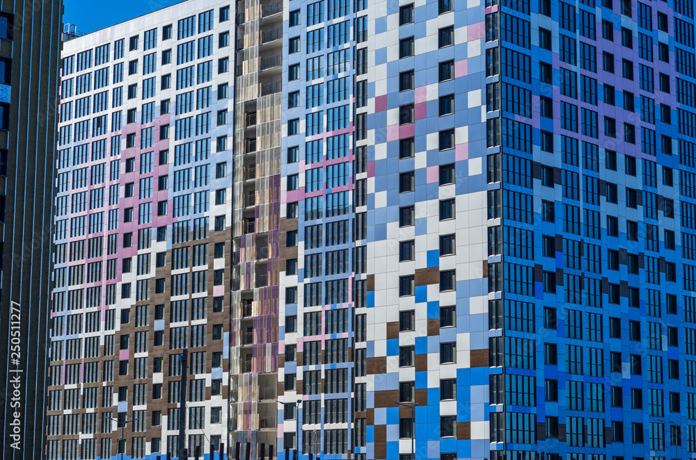View of Facing the building with a ventilated facade. Aluminum colored facades ...