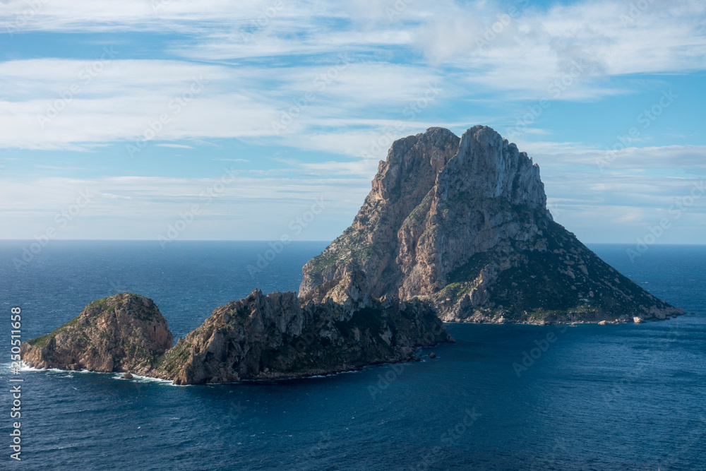 The island of Es Vedra in the sea of Ibiza