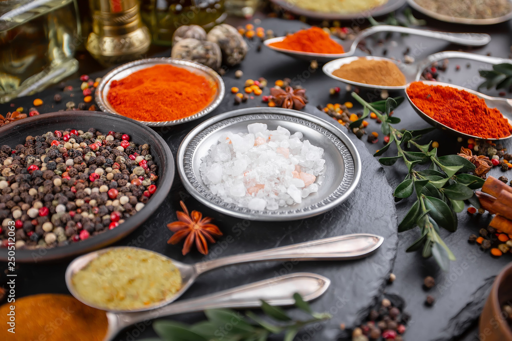 Spices and seasonings for cooking in the composition on the table Spices and seasonings for cooking in the composition on the table