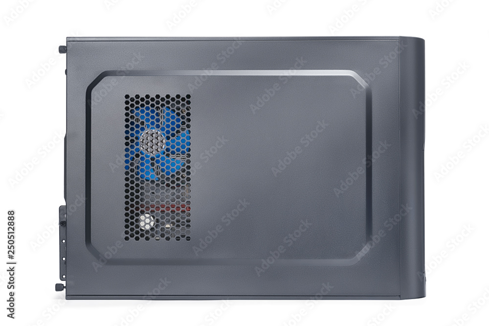 Black desktop computer case side view isolated with clipping path