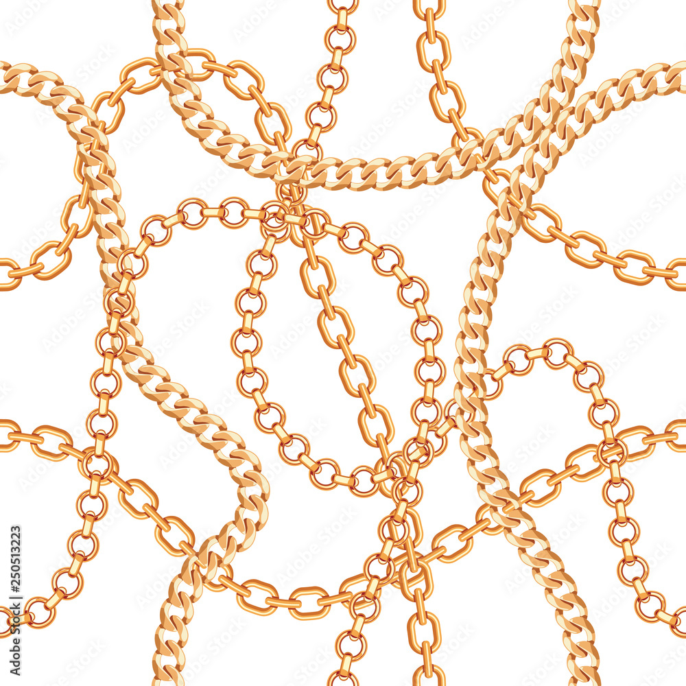 Seamless pattern background with chains golden metallic necklace. On white. Vector illustration Seamless pattern background with chains golden metallic necklace. On white. Vector illustration