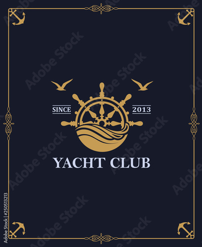 yacht club label isolated on dark background in decorative frame