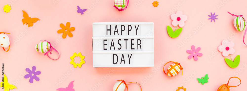 Creative Easter flat lay holiday text ligthbox Creative Easter flat lay holiday text ligthbox