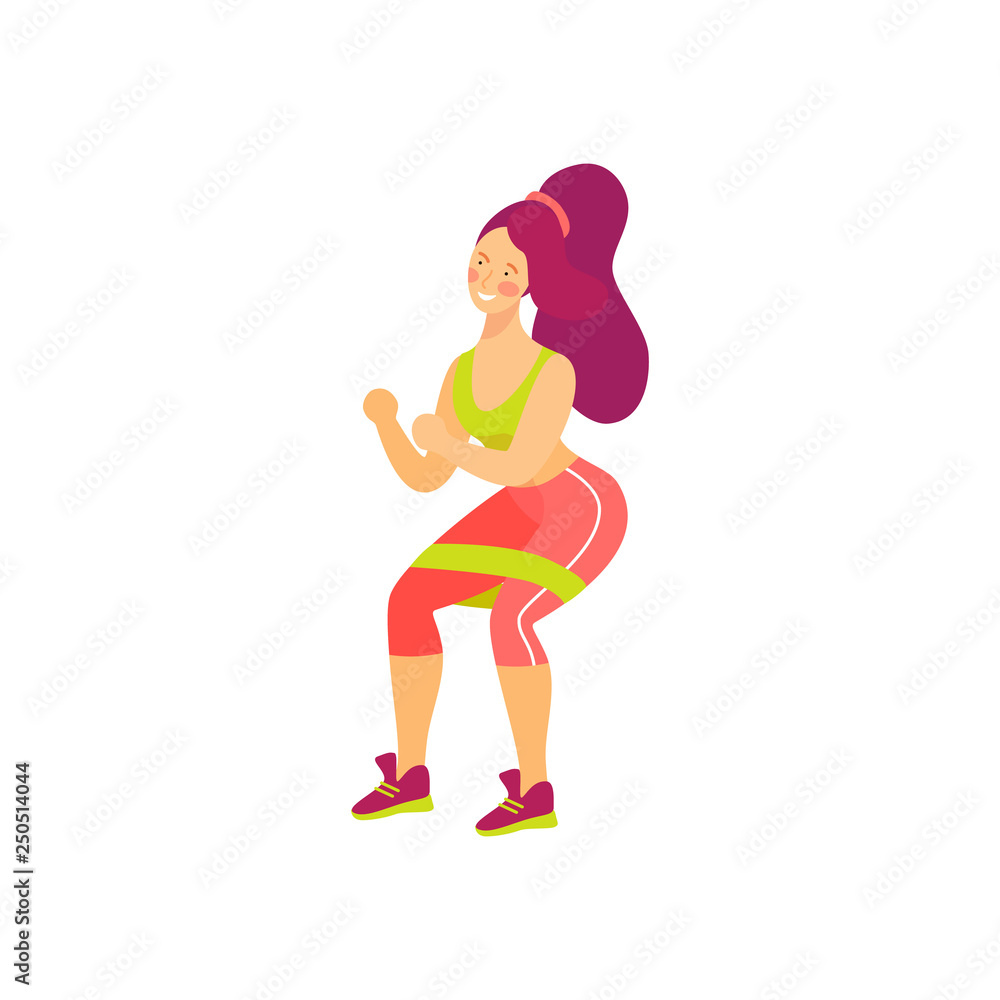 Vector illustration of a girl squatting with a rubber band Vector illustration of a girl squatting with a rubber band
