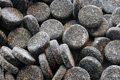 Close up of sugared salty liquorice. Also know as salmiak or salmiac liquorice. In Finnish it's known as salmiakki.