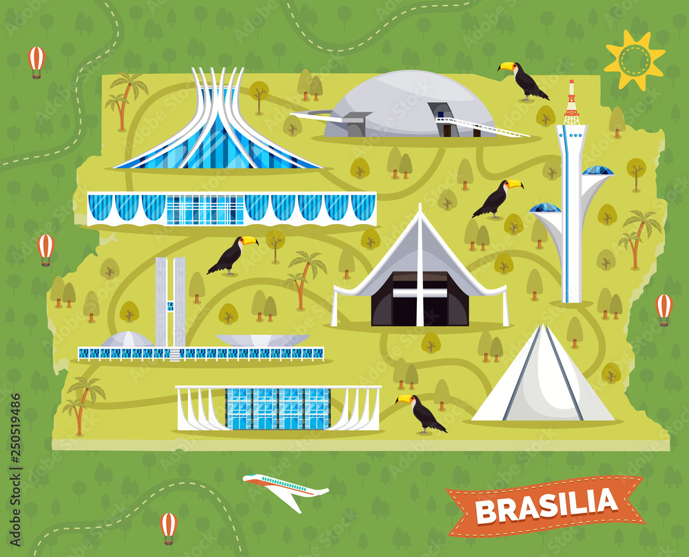 Brazil map with sightseeing places and landmarks Stock Vector | Adobe Stock