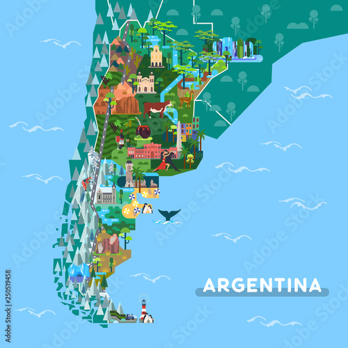 Canvas Print Landmarks or sightseeing places on Argentina map