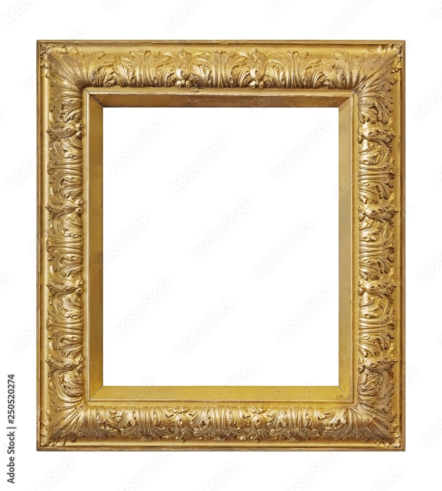 Golden frame for paintings, mirrors or photo isolated on white background Golden frame for paintings, mirrors or photo isolated on white background