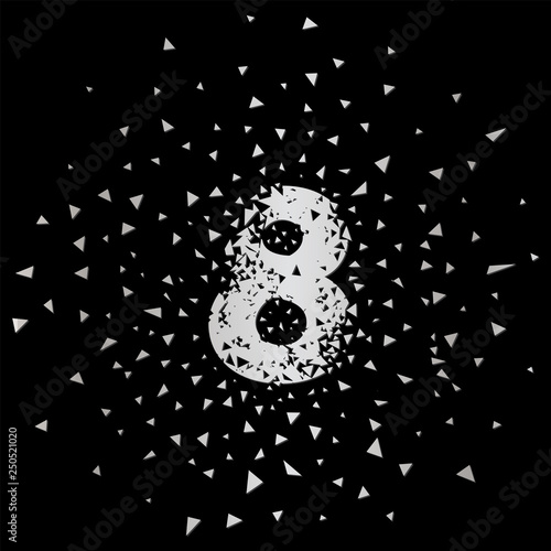 Broken numbers 8. Explosion effects. Vector and illustration.