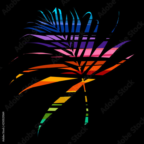 Vector icon of graphical artistic topical foliage tropics, palm leaf, fern frond. Low poly style. Ferns. Glitch style, effect.