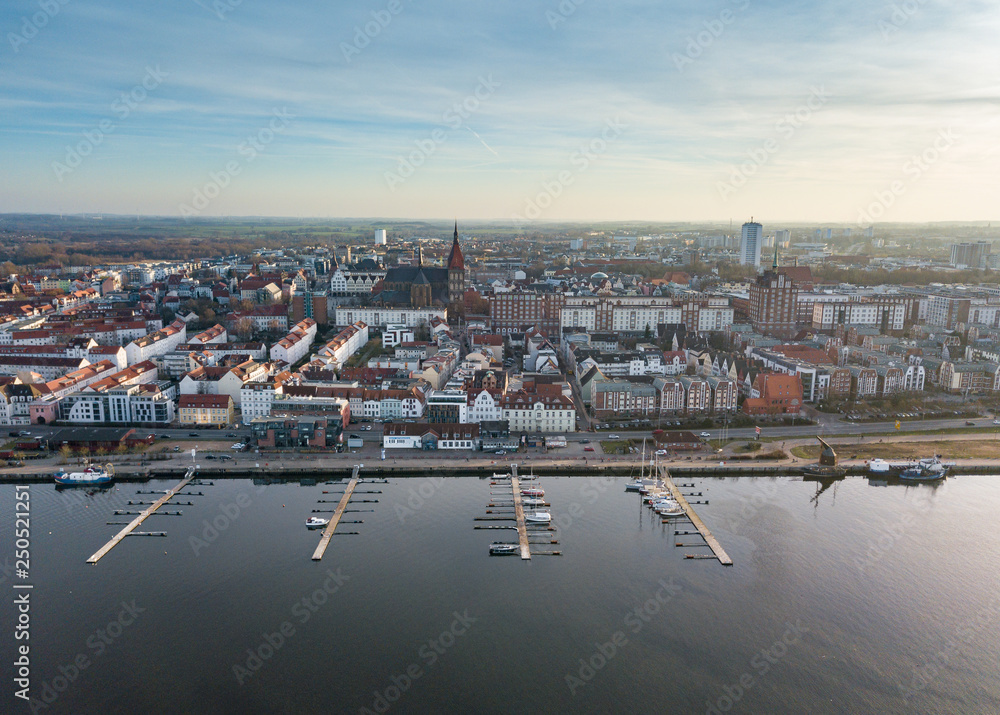 port of rostock - skyline of the city of rostock - aerial view