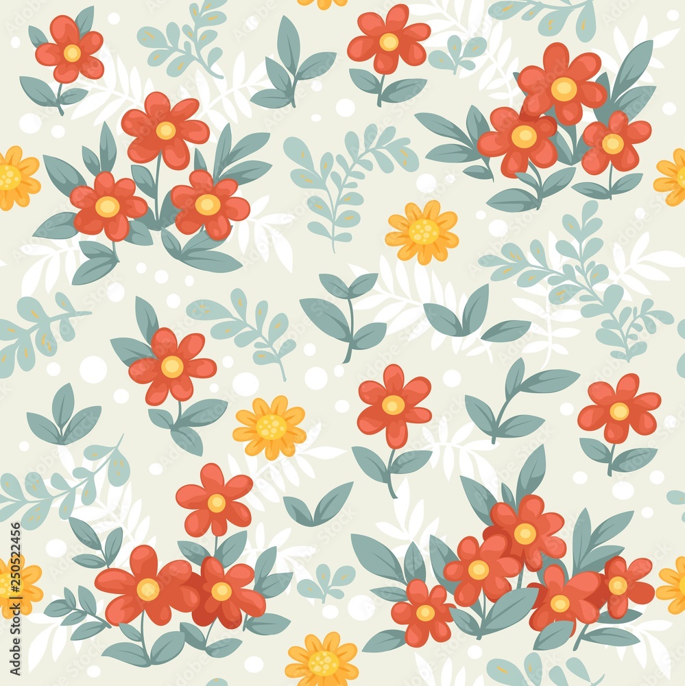 Seamless decorative ornament of beautiful red and yellow flowers on a beige background Seamless decorative ornament of beautiful red and yellow flowers on a beige background