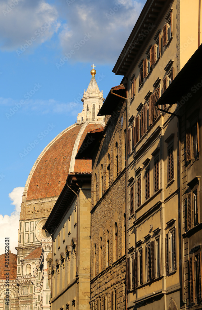 dome of the Duomo of the city of Florence between the houses of