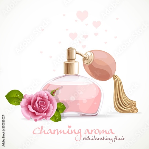 Perfume with charming aroma in bottle isolated on a white background