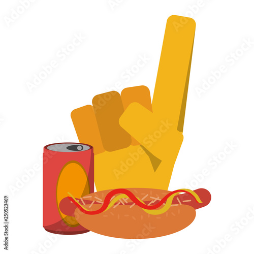 sport flang glove with soda and hot dog