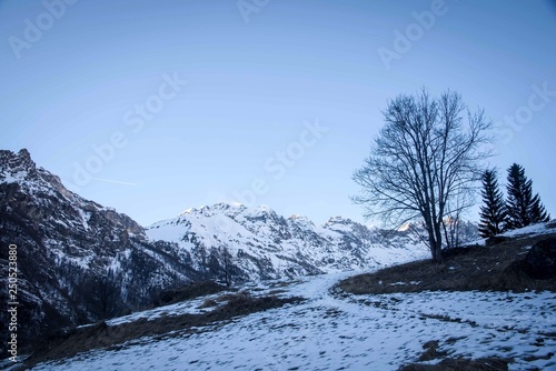 Winter evening in the Italian mountains.  Breuil-Cervinia. © LarisaP