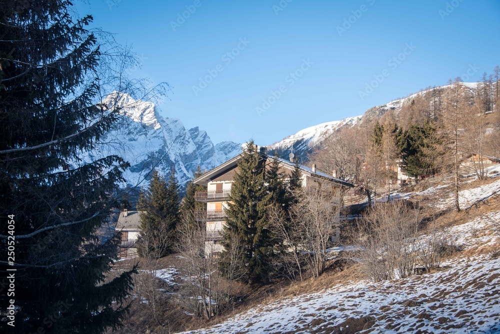 Sunset in the mountains in the Valtournenche region. Italy, the Alps. Sunset in the mountains in the Valtournenche region. Italy, the Alps.
