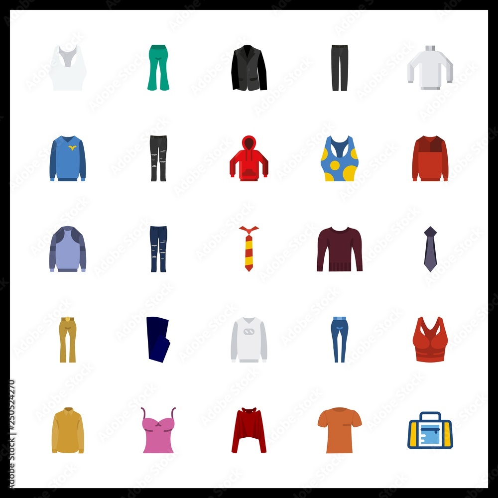 25 apparel icon. Vector illustration apparel set. blue jeans and tank top icons for apparel works 25 apparel icon. Vector illustration apparel set. blue jeans and tank top icons for apparel works