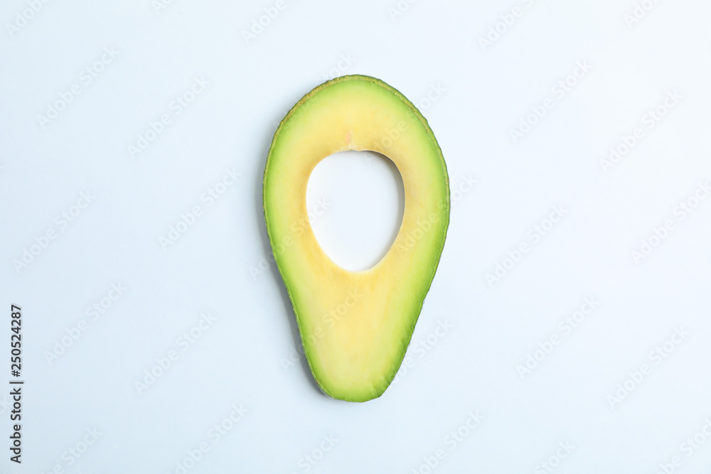 Fresh avocado slice on white background, space for text. Top view