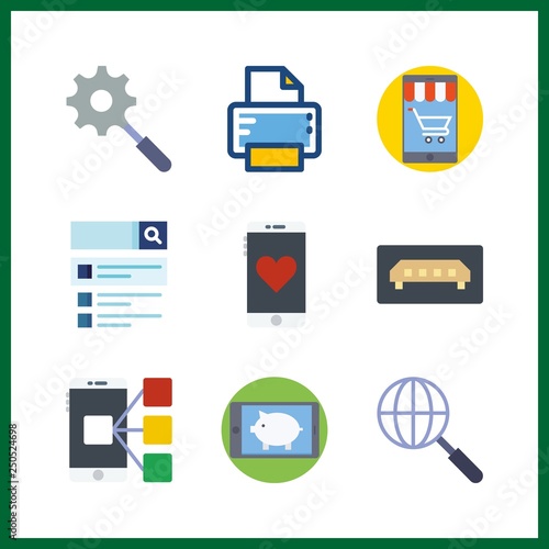 9 network icon. Vector illustration network set. printer and search icons for network works