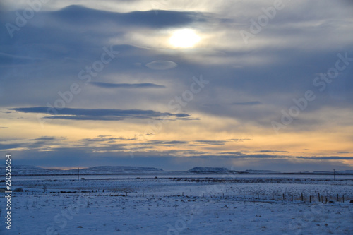 Stunning Sunset Icelandic Iceland landscape frozen snow