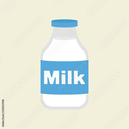 Closed glass bottle of natural milk with glossy cap. Milk. Vector illustration. EPS 10.