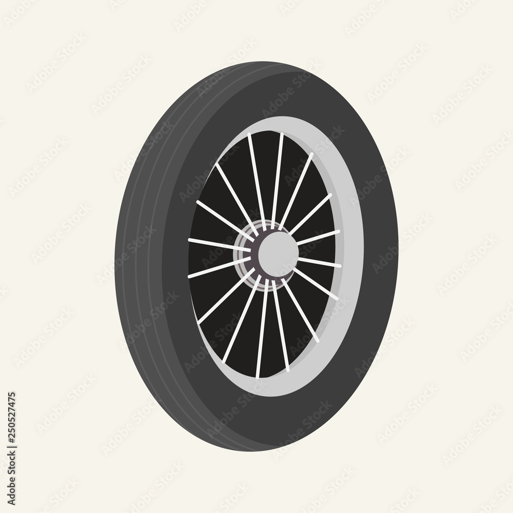Old car wheel. Car wheel logo. White background. Vector illustration. EPS 10.