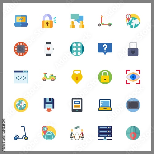 25 tech icon. Vector illustration tech set. eye scan and tablets icons for tech works