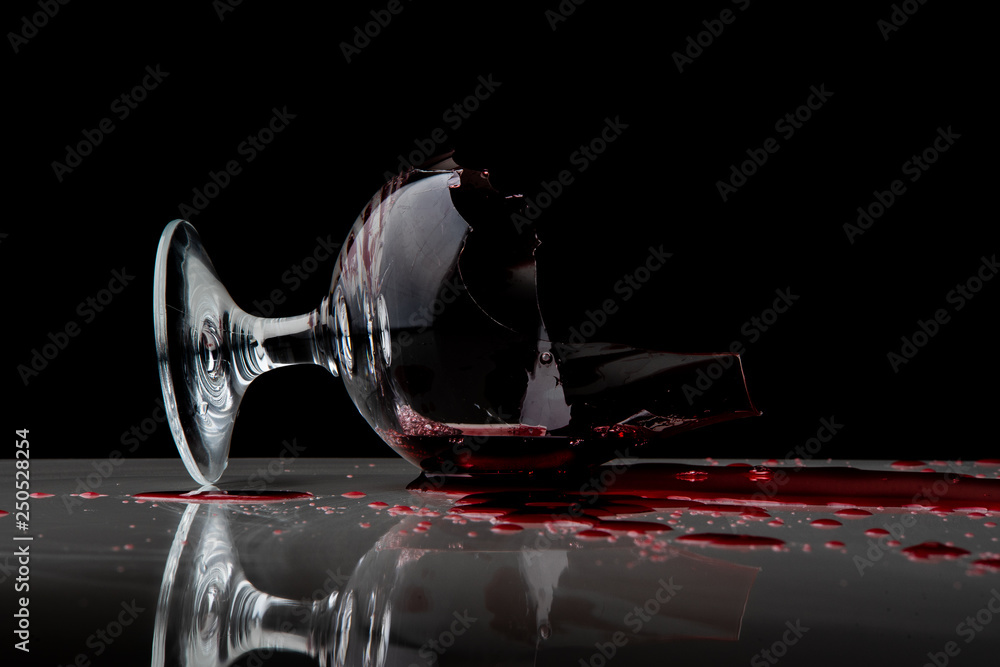 Broken Wine Glass on Black Background Stock Photo | Adobe Stock