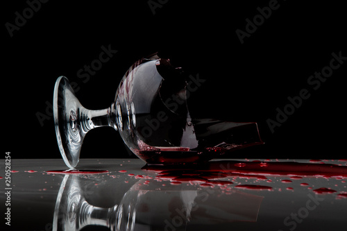 Broken Wine Glass on Black Background