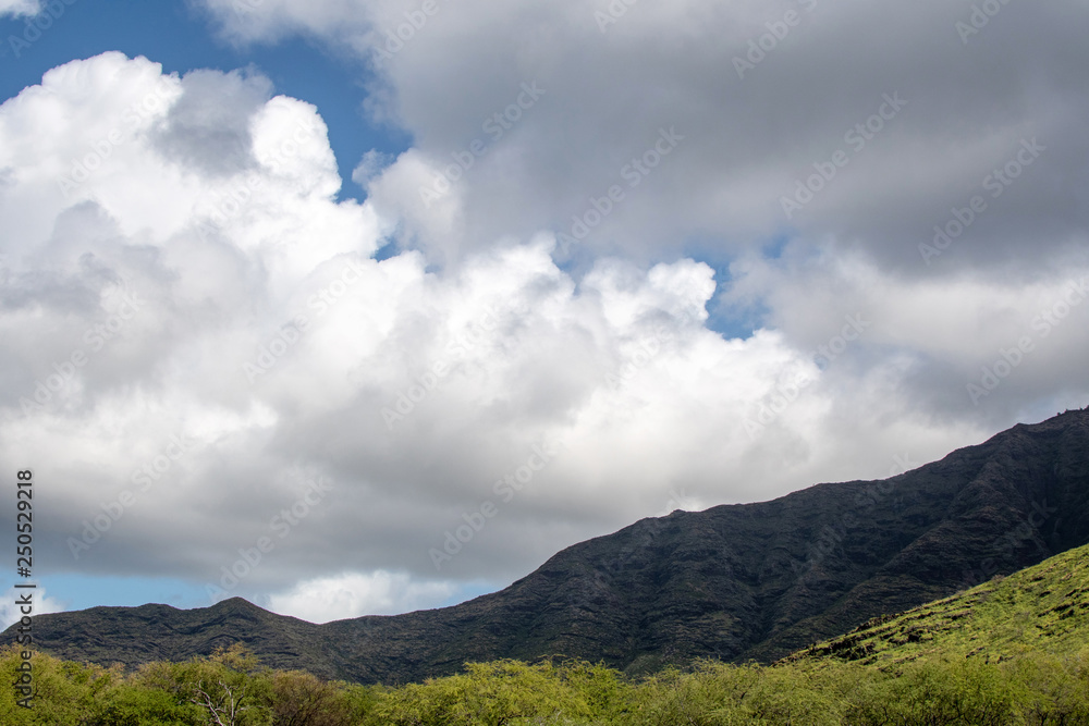 Hawaii Oahu Waianae Kai Forest Reserve mountains and clouds