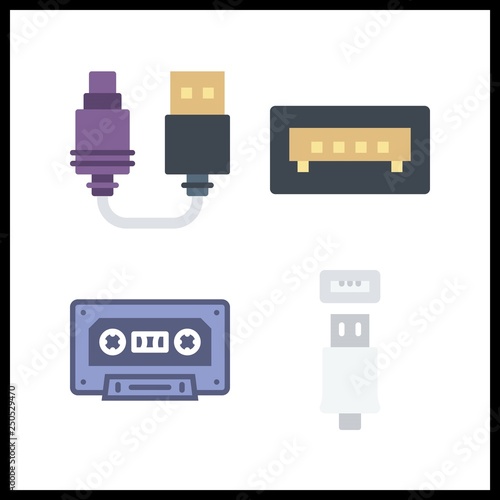 4 storage icon. Vector illustration storage set. cassette and usb icons for storage works