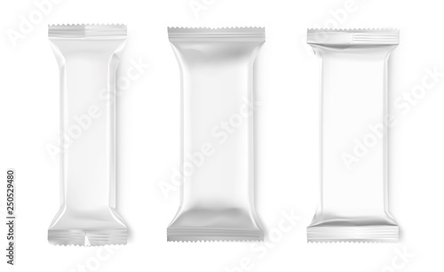 Flow pack mockups. Front view. Taking your 2D designs into 3D. Can be use for food, cosmetic, medicine and other. EPS10. EPS10.