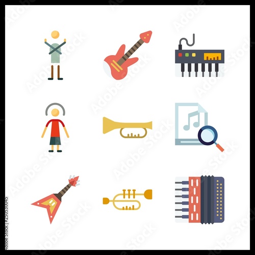 9 performer icon. Vector illustration performer set. piano and music icons for performer works