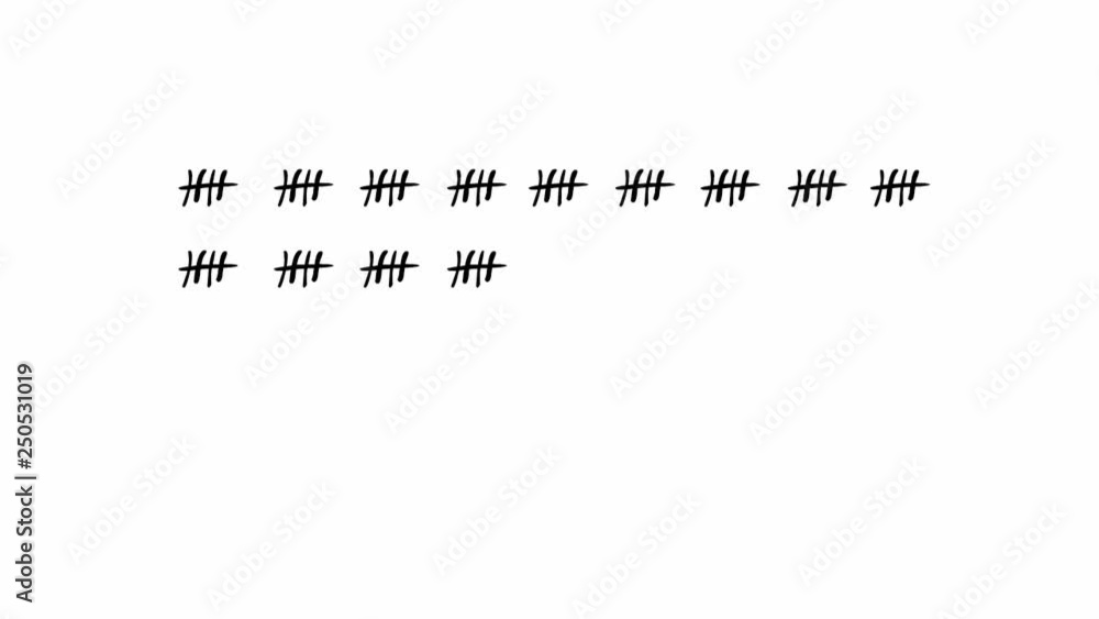 Black and white tally stroke counting marks animation