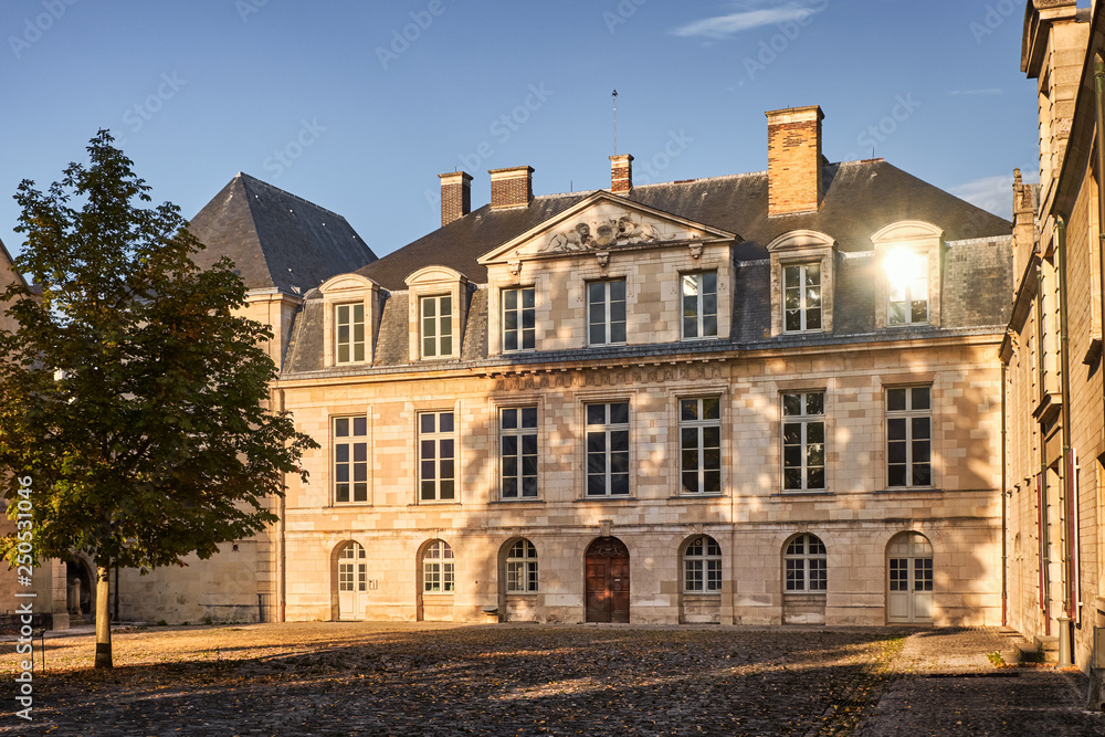 Building in the inner yard of Troyes cathedral in sun shine, France