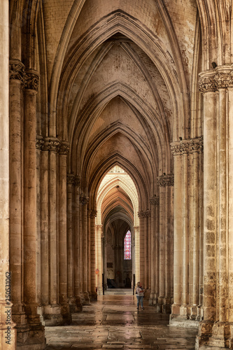 Long coridor inside Troyes cathedral  France
