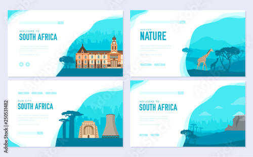 Set of South Africa country ornament travel trip concept. Art traditional, magazine, book, poster, abstract, banners, element. Vector decorative ethnic greeting card or invitation design