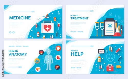 Medicine brochure card set. Medical  template of flyear, web banner, ui header, enter site. Clinical layout invintation modern slider